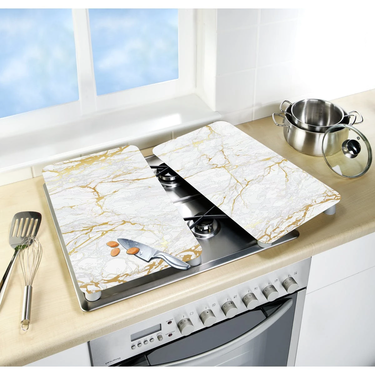 WENKO Herdabdeckplatten Universal Marmor Gold 2er Set 9 WENKO Herdabdeckplatten Universal Marmor Gold 2er Set – Bild 7