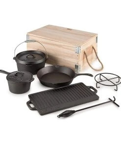 Klarstein Hotrod Masterplan Dutch Oven Set 7-teilig BBQ Topfset Gusseisen Schwarz