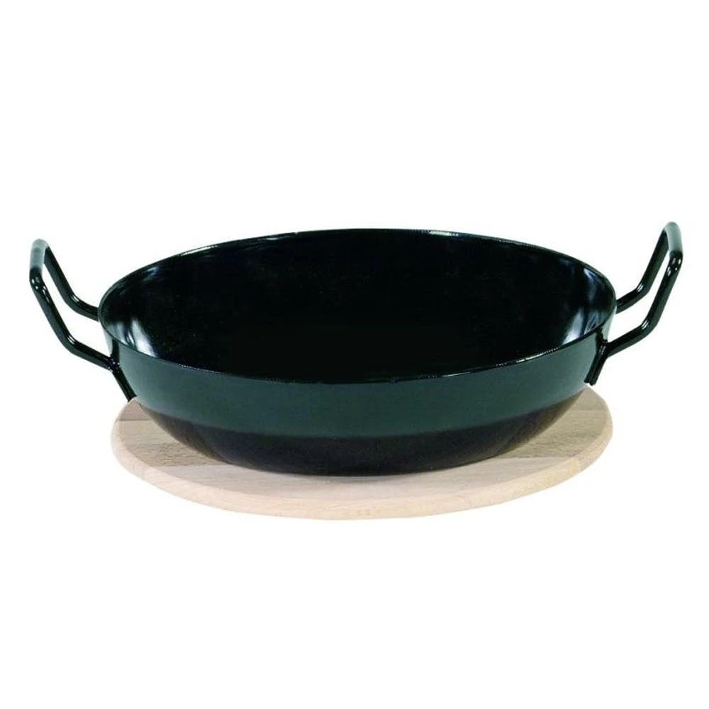 Kruger Krüger Schlemmerpfanne Mit Holzteller Aus Stahl Beschichtet 20cm