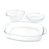 Null 3tlg. Kochschüsselset Glas Auflaufform 1,7L Rund Mit Deckel + Glas-Bräter 2.4L