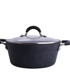 Null AMERCOOK | Rockstone Kochtopf 28cm Mit Deckel | Schiefernoptik | Für Alle Herdarten | Cooking Pot | Induktion Geeignet | Griffe Aus Edelstahl