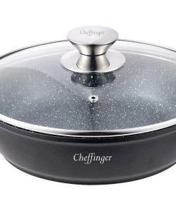 Null Kochtopf Aluguss Glasdeckel Ø28cm Induktion Marmorbeschichtung Suppentopf Pfanne