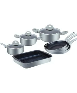 Null 10-Teiliges Marmorbeschichtetes Kochgeschirr-Set - Silber