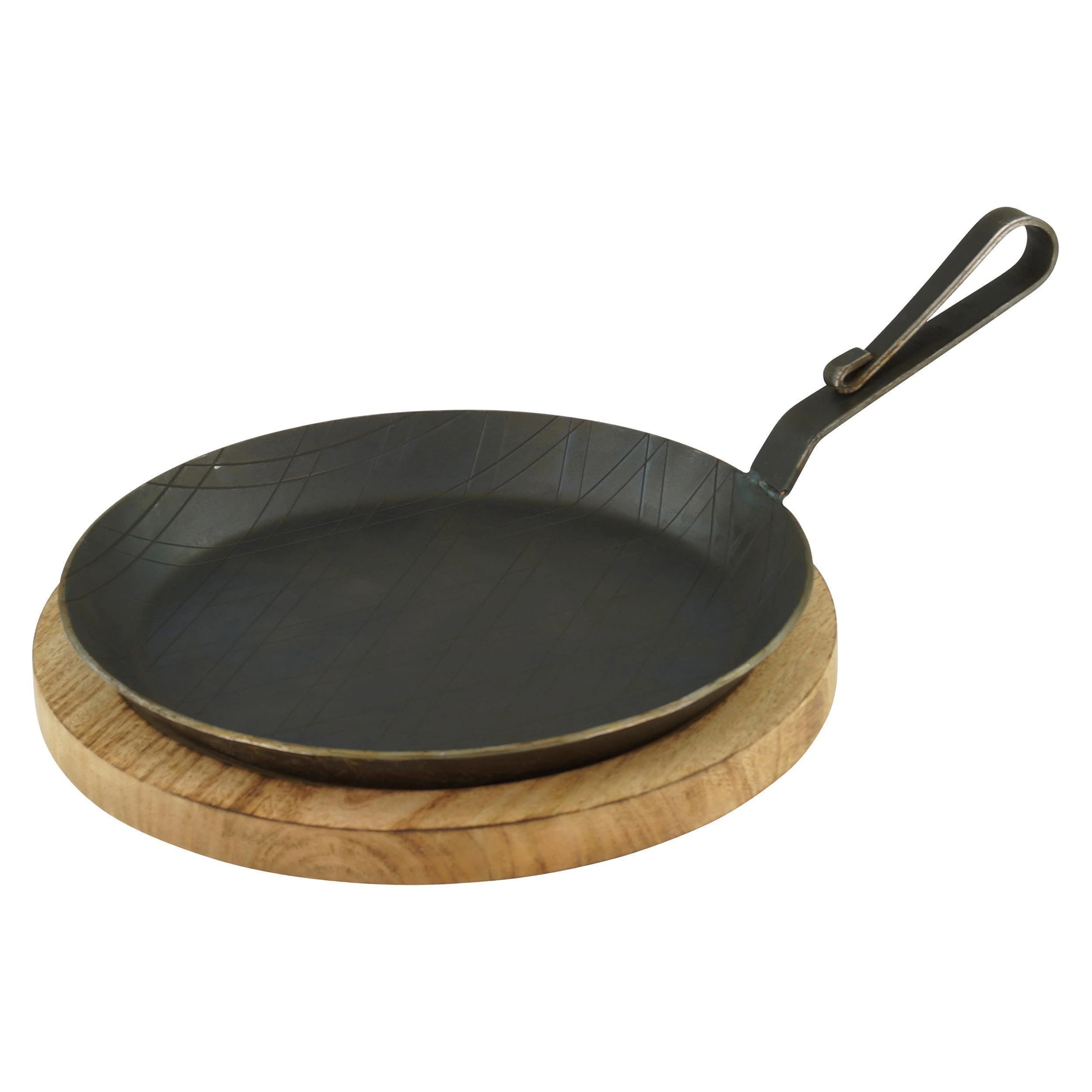 Gvk-eco Servierpfanne Aus Schmiedeeisen Gebogener Hakenstiel Ø 28 Cm 1 Stück Inklusive Brett