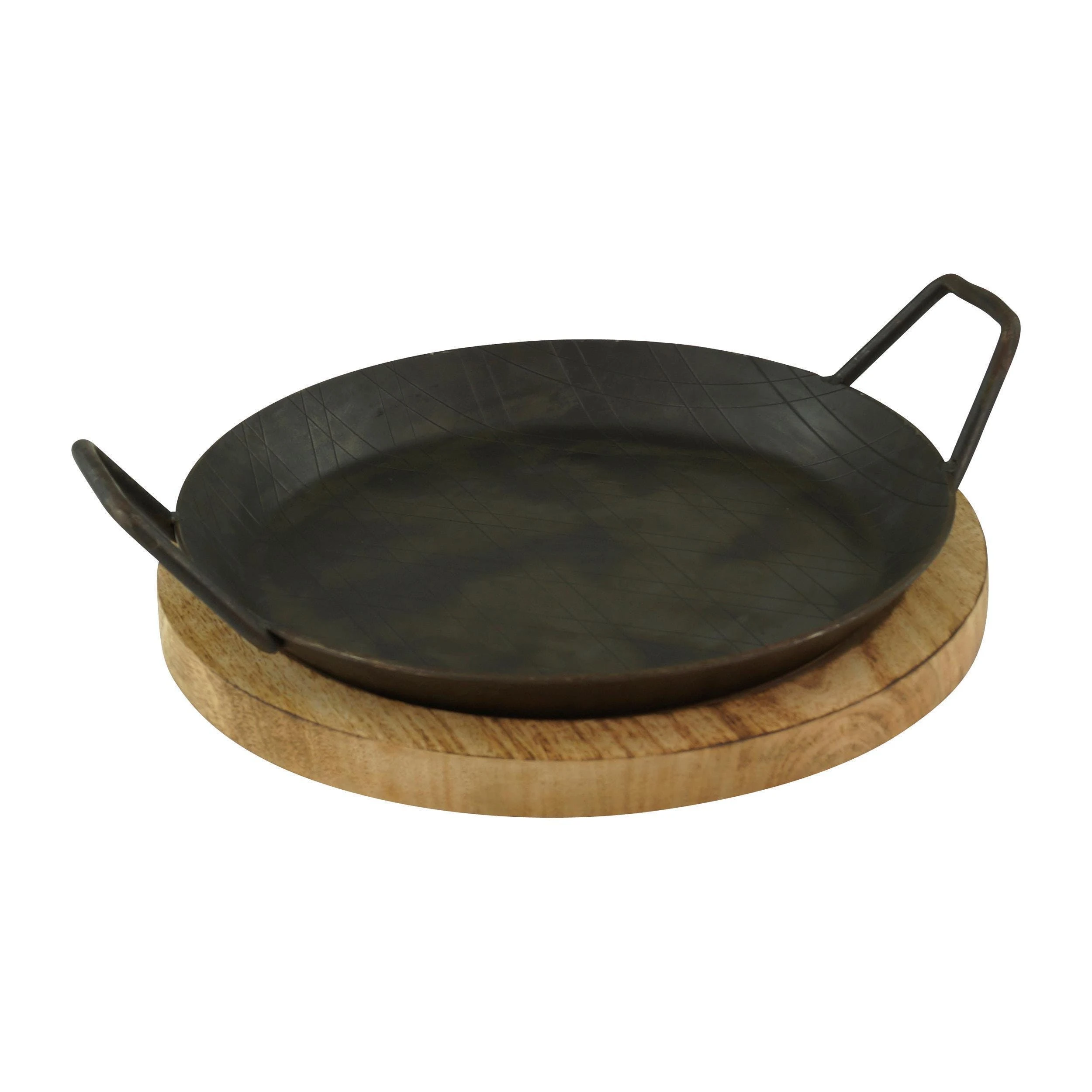 Gvk-eco 3 Stück Im Set Servierpfanne Aus Schmiedeeisen M. Zwei Seitengriffen, ø 24cm Inkl. Brett – Bild 4