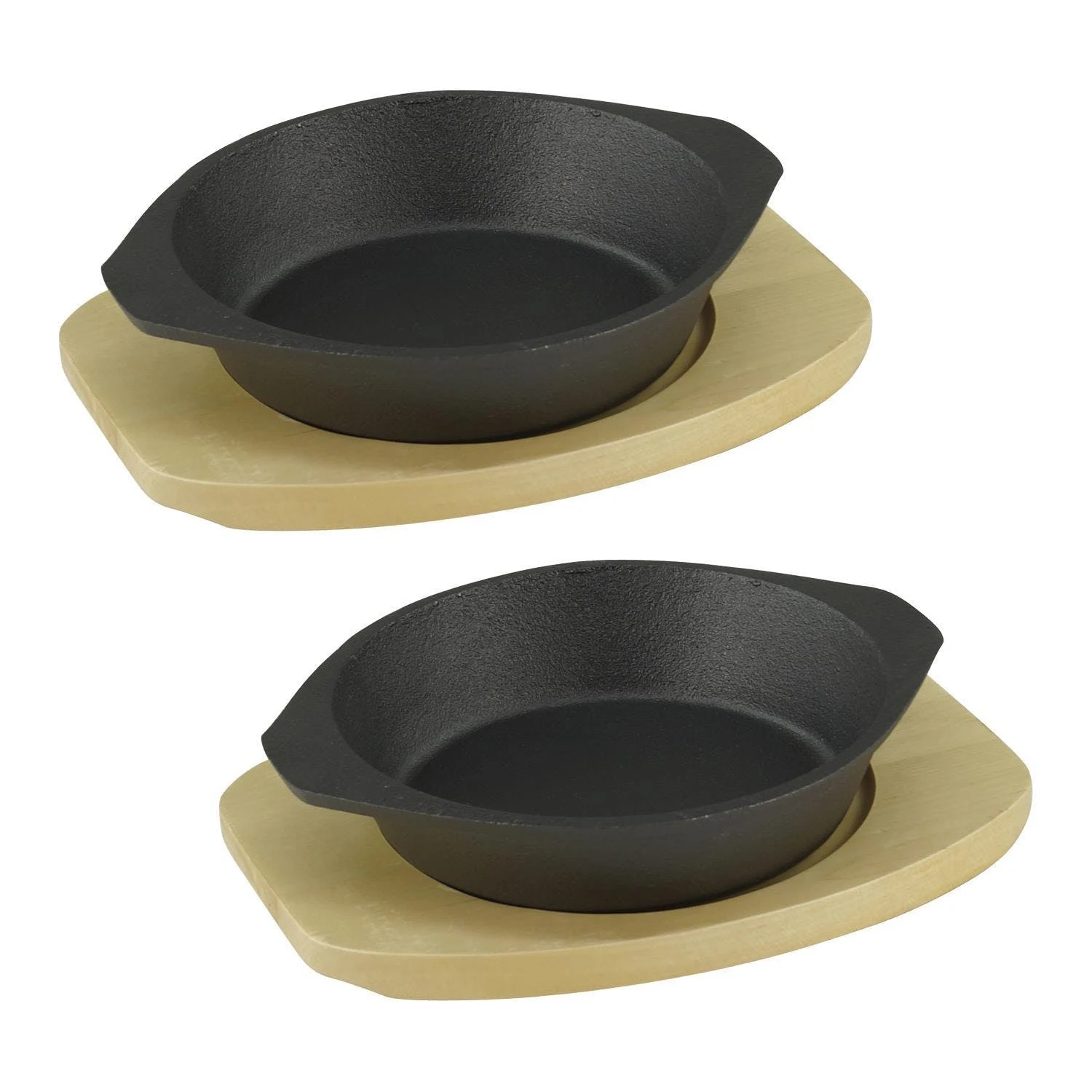 Gvk-eco Servierpfanne Ø 19 Cm Aus Gusseisen Mit Holzuntersetzer 2 Stück Im Set