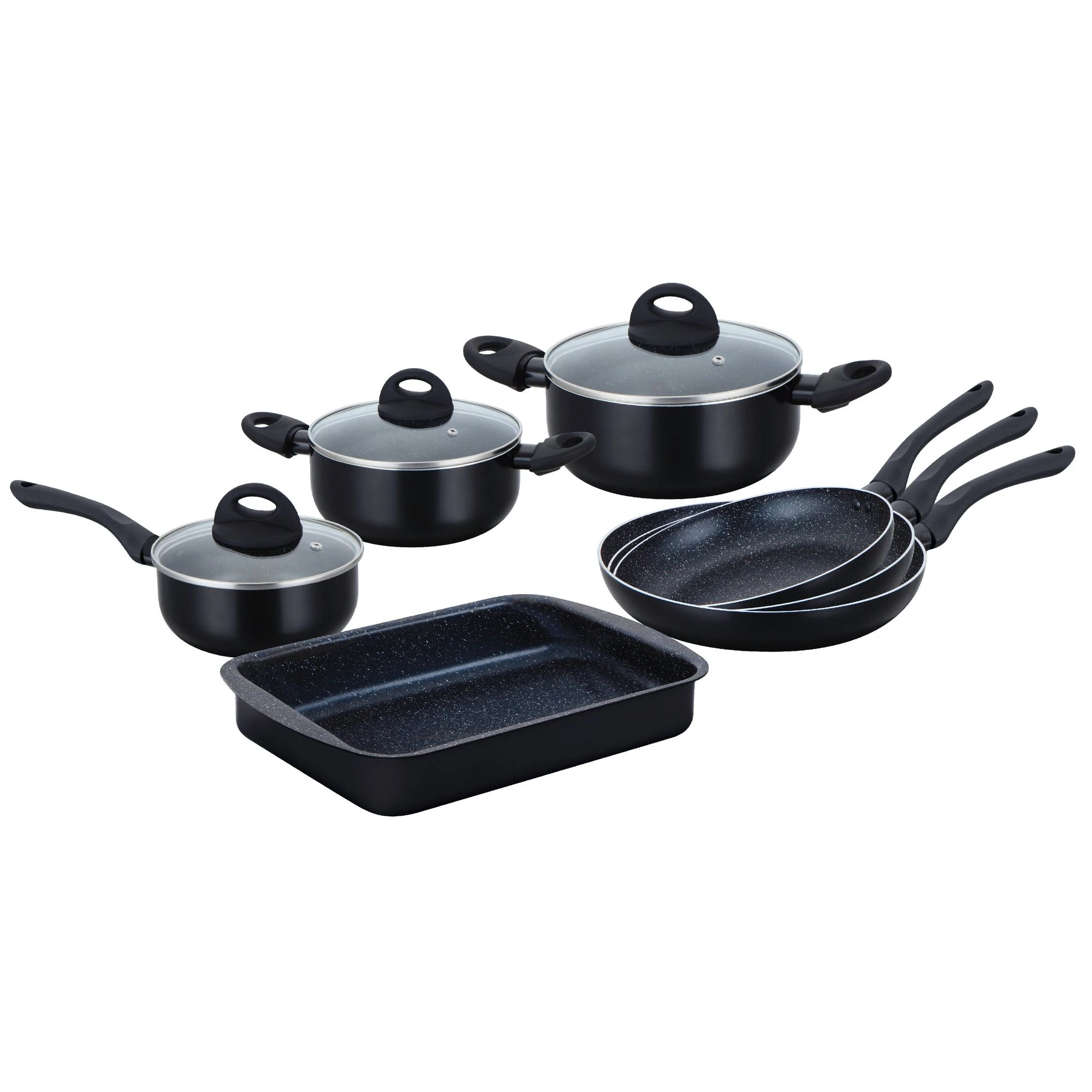 Null 10-Teiliges Marmorbeschichtetes Kochgeschirr-Set - Schwarz 3 Null 10-Teiliges Marmorbeschichtetes Kochgeschirr-Set - Schwarz