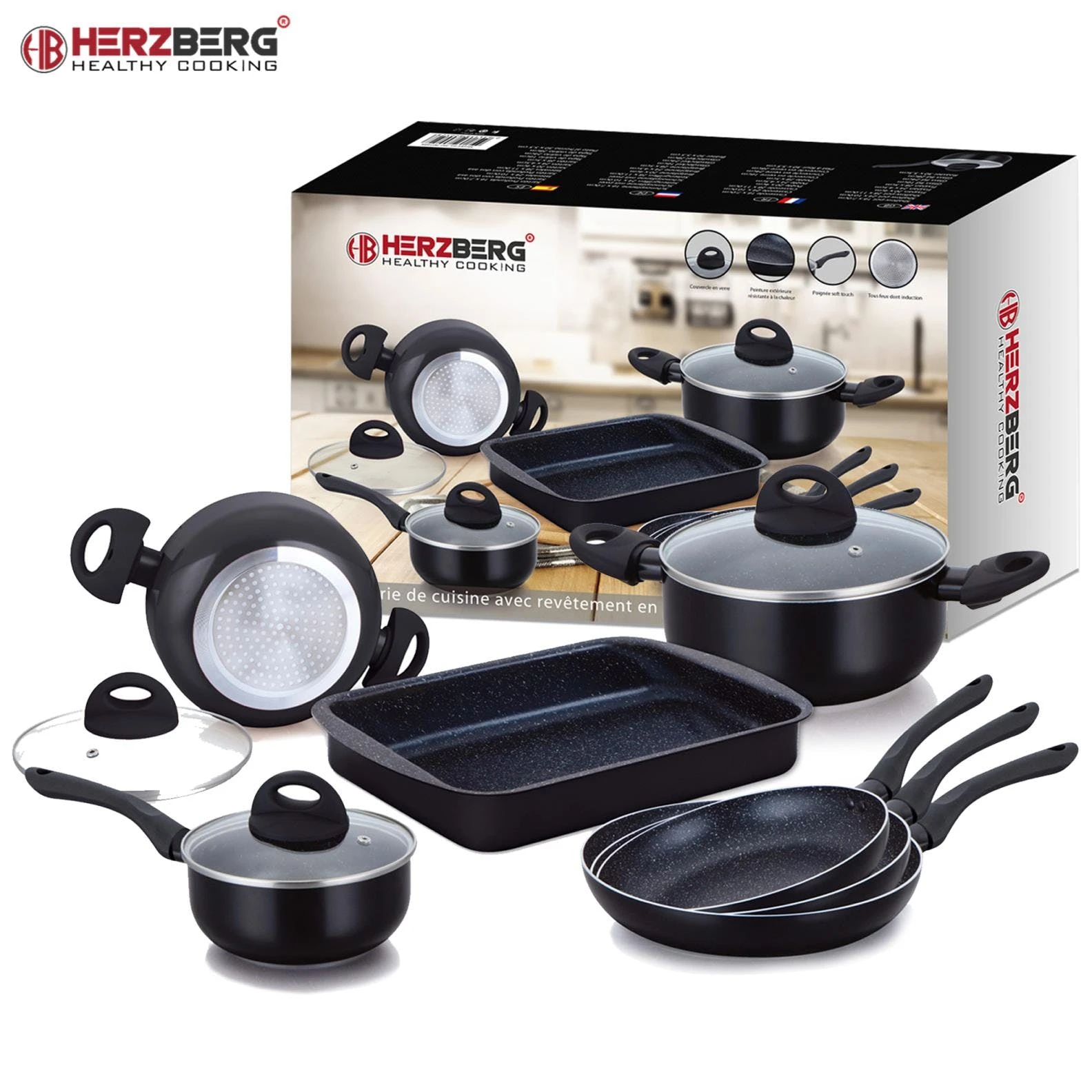 Null 10-Teiliges Marmorbeschichtetes Kochgeschirr-Set - Schwarz 9 Null 10-Teiliges Marmorbeschichtetes Kochgeschirr-Set - Schwarz – Bild 7