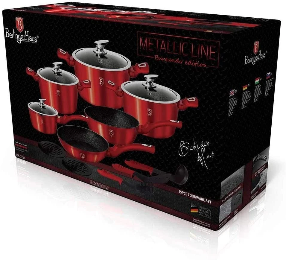 Null Berlinger Haus: 15 Teiliges Geschirr Set, Kochgeschirr, Töpfe, Pfannen, Burgunderrot, Induktionsherd Geeignet – Bild 7