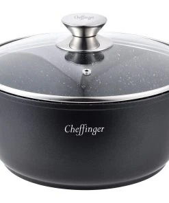 Null Kochtopf Aluguss Glasdeckel Induktion Marmorbeschichtung Suppentopf Pfanne Ø24cm