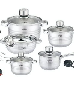 Null Platinum 18 Tlg. Edelstahl Kochgeschirr Induktion Kochtopf Topfset Glasdeckel