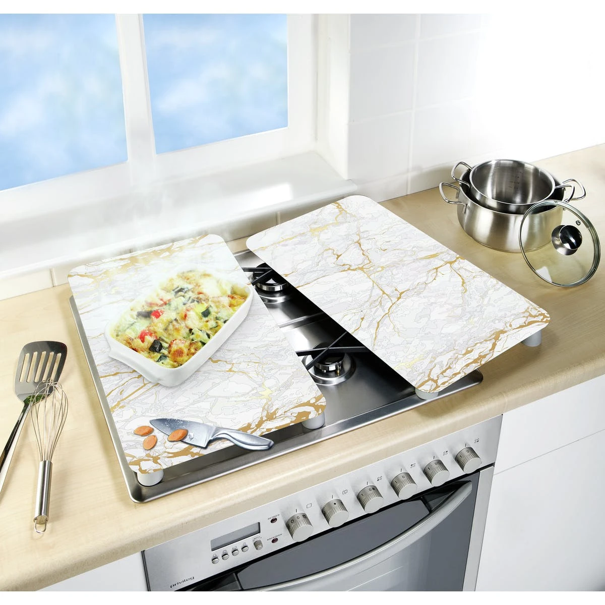 WENKO Herdabdeckplatten Universal Marmor Gold 2er Set 8 WENKO Herdabdeckplatten Universal Marmor Gold 2er Set – Bild 6