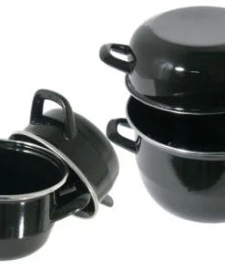 2x Contacto Muschelserviertopf, Schwarz, Emailliert, Volumen: 3,5 L, Durchmesser: 20 Cm, Gesamthöhe: 20 Cm
