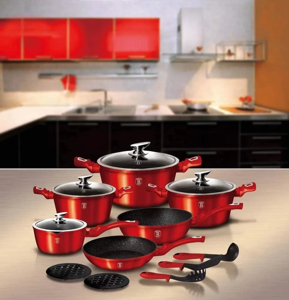 Null Berlinger Haus: 15 Teiliges Geschirr Set, Kochgeschirr, Töpfe, Pfannen, Burgunderrot, Induktionsherd Geeignet – Bild 4