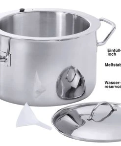 Contacto Simmertopf, Edelstahl Ø 24 Cm, 6 L, Induktionsgeeignet, Mit Deckel, Messstab Und Einfülltrichter