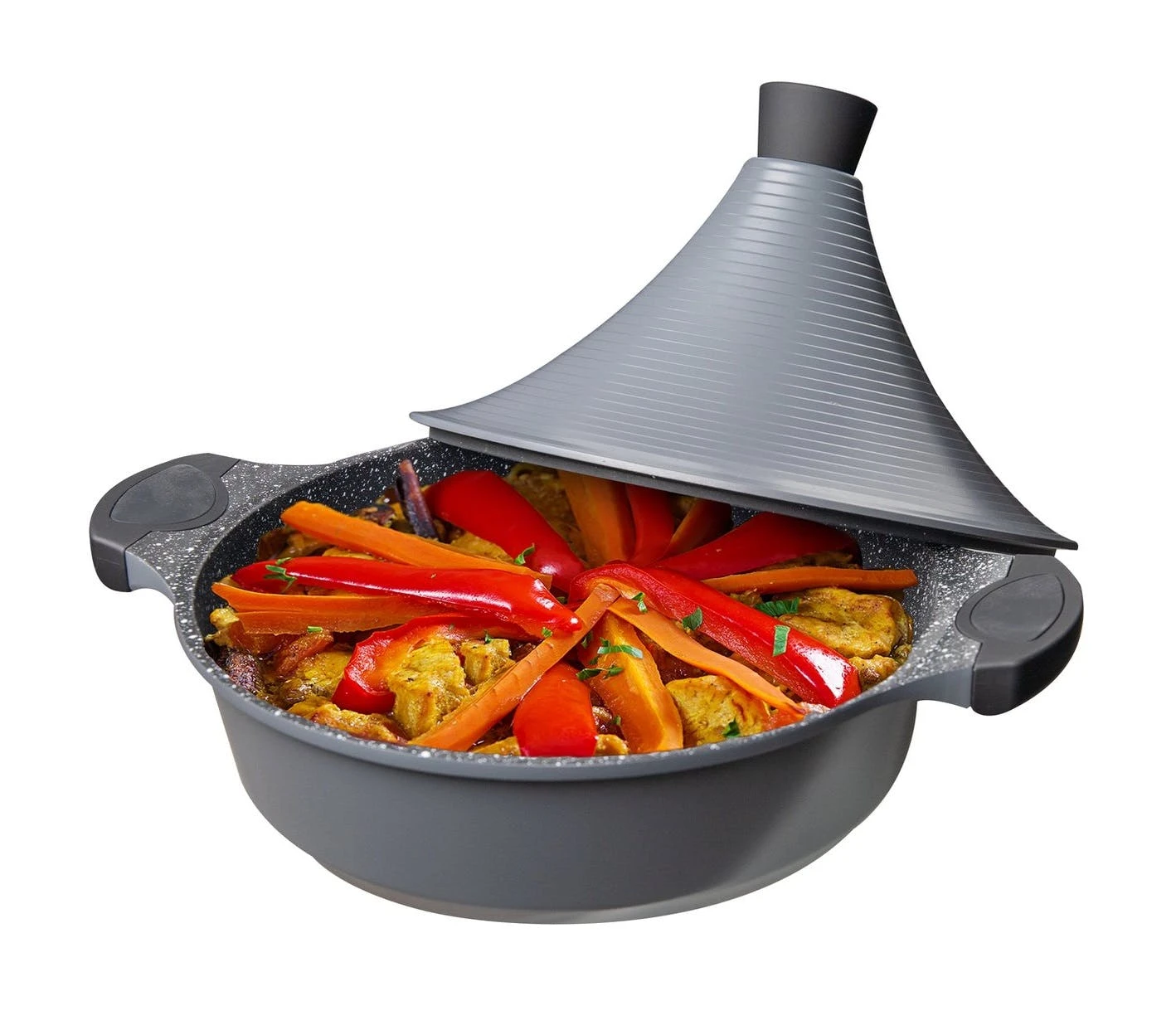 Null Aluguss Tajine Tagine Ø28cm Induktion Silikongriffe Gartopf Dampfgarer Bräter Schwarz – Bild 2