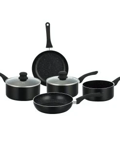 Null 7-teiliges Antihaft-Kochgeschirrset Mit Steinbeschichtung Schwarz