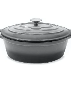 Klarstein Podolica Bräter 4 Liter Kasserolle Gusseisen Emailliert Oval Zwei Griffe Grau