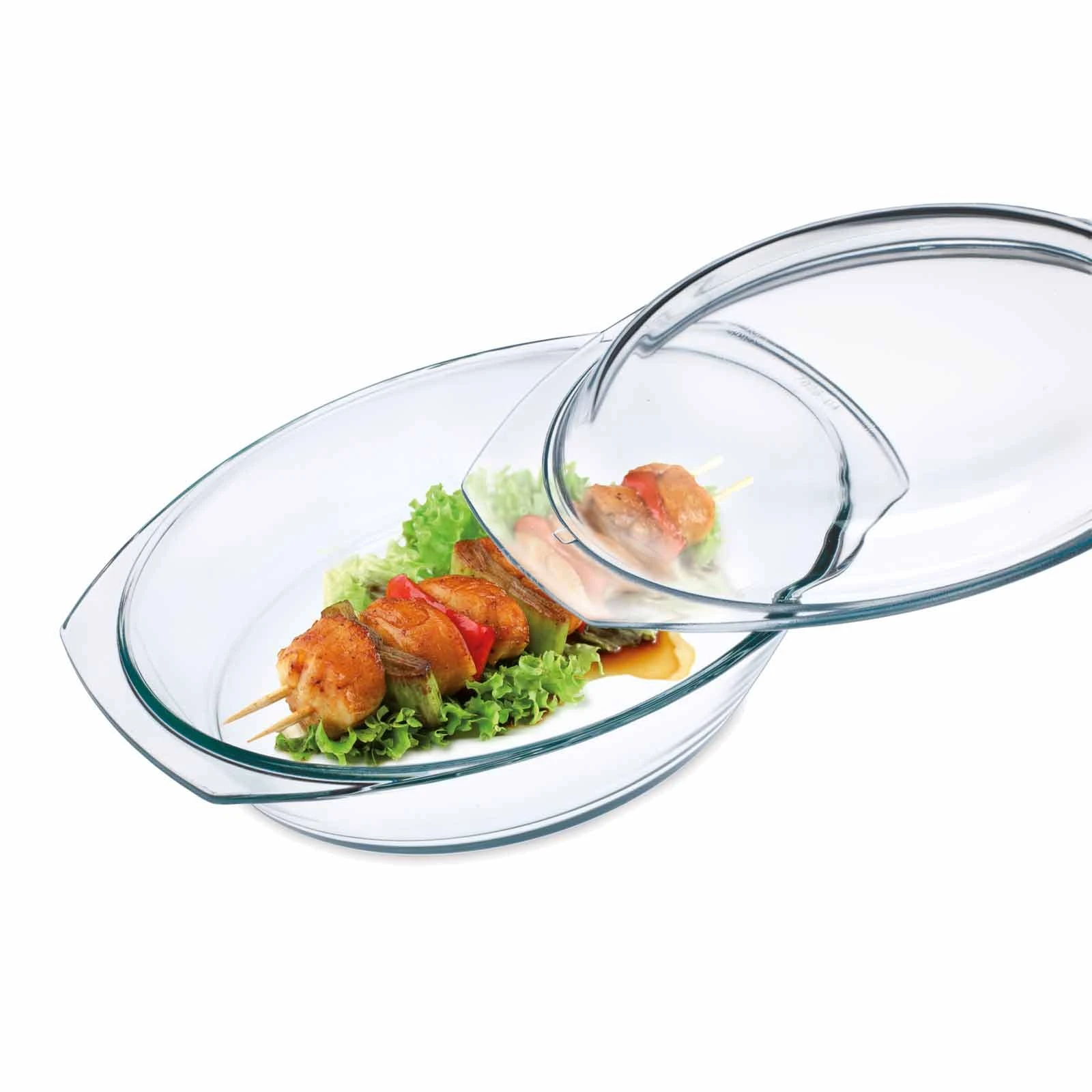 Null 3tlg. Kochschüsselset Glas Auflaufform 1,7L Rund Mit Deckel + Glas-Bräter 2.4L – Bild 3