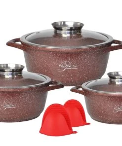 Null Kochgeschirr 6 Teilig Topf Induktion ø 20-28cm Kochtopfset Mit Silikongriffe Aluminium Guss Rot