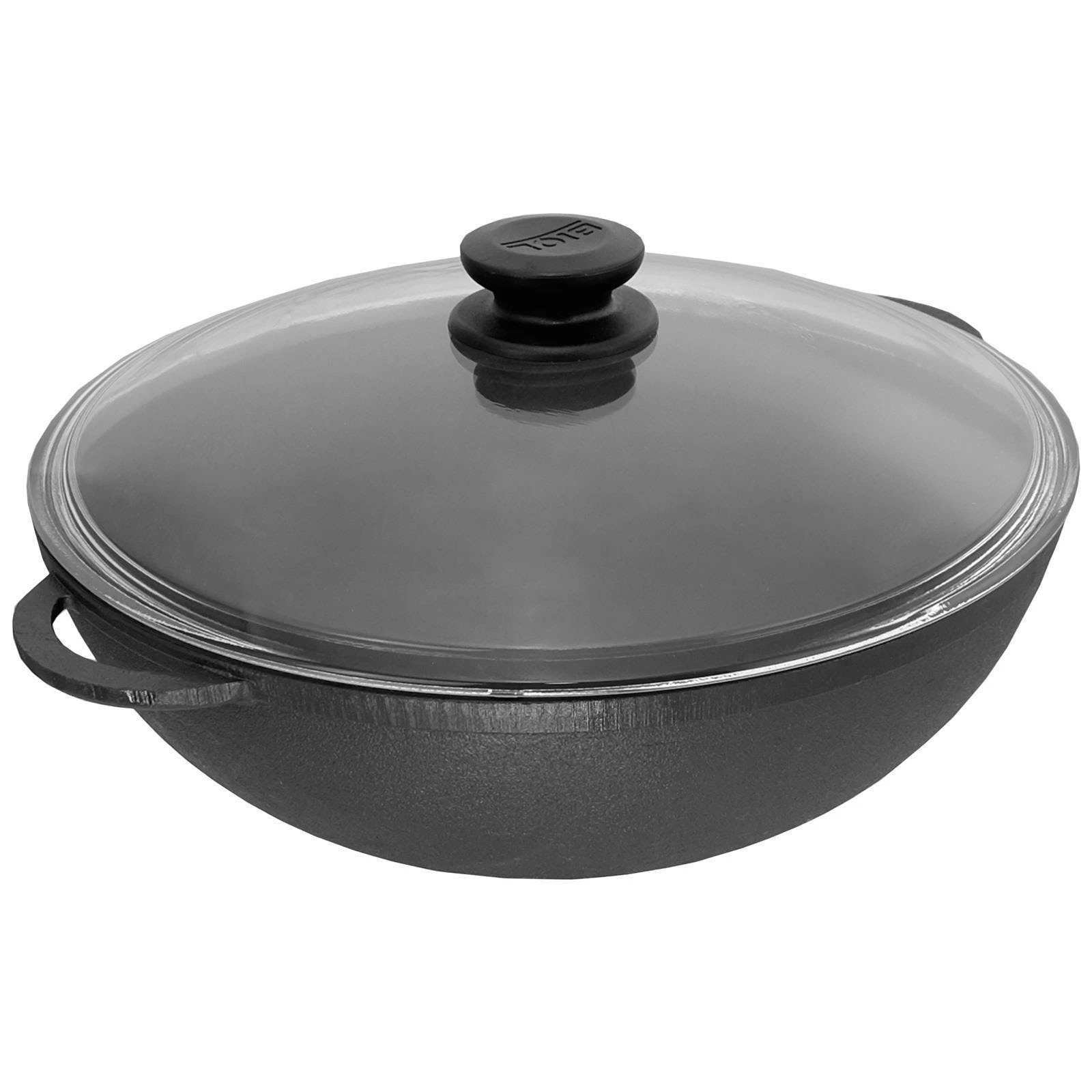 Null Wok Bratpfanne 26cm 3L Aus Gusseisen Mit Glasdeckel Und Kochlöffel