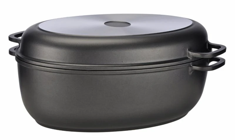 Null Aluguss Bräter Gänsebräter Schmorrtopf Alugussbräter Antihaft Mit Glasdeckel – Bild 3