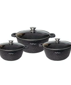 Null 2,4 - 4,5 - 6L Kochtopf Set Suppentopf Antihaft Schmortopf Aluguss Bratentopf