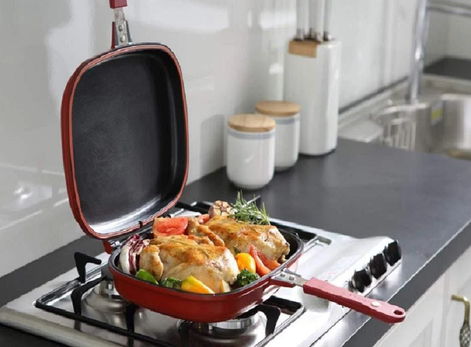 Null Doppelpfanne 32 Cm Aluguss Wendepfanne Pfanne Grillpfanne Antihaft Doppelseitige Pfanne Spiegelei – Bild 6