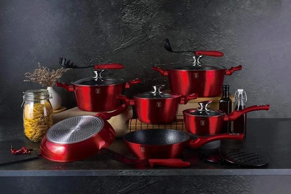 Null Berlinger Haus: 15 Teiliges Geschirr Set, Kochgeschirr, Töpfe, Pfannen, Burgunderrot, Induktionsherd Geeignet – Bild 6