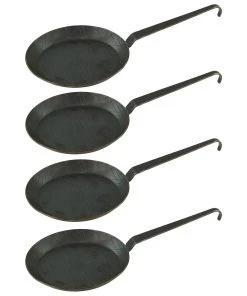 Gvk-eco Schmiedeeiserne Brat- Und Servierpfanne 4 Stück Ø 20 Cm Mit Hakenstiel