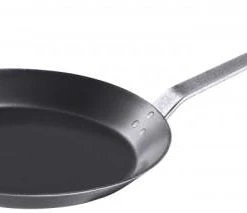 2x Contacto Eisenpfanne, Lyoneser Form, Stahl, Durchmesser: 28 Cm, Höhe: 3 Cm, Stiellänge: 24 Cm