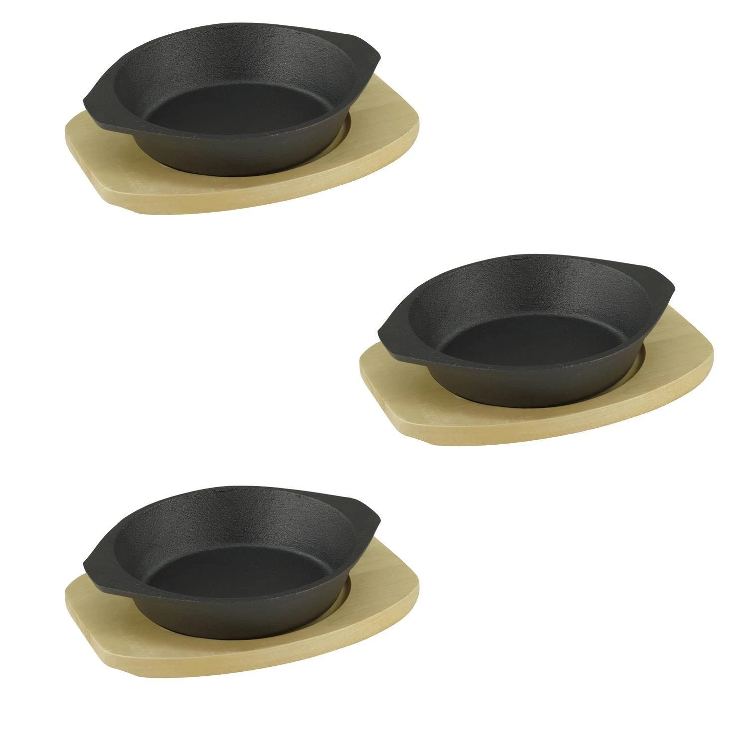 Gvk-eco Servierpfanne Ø 19 Cm Aus Gusseisen Mit Holzuntersetzer 4 Stück Im Set – Bild 2