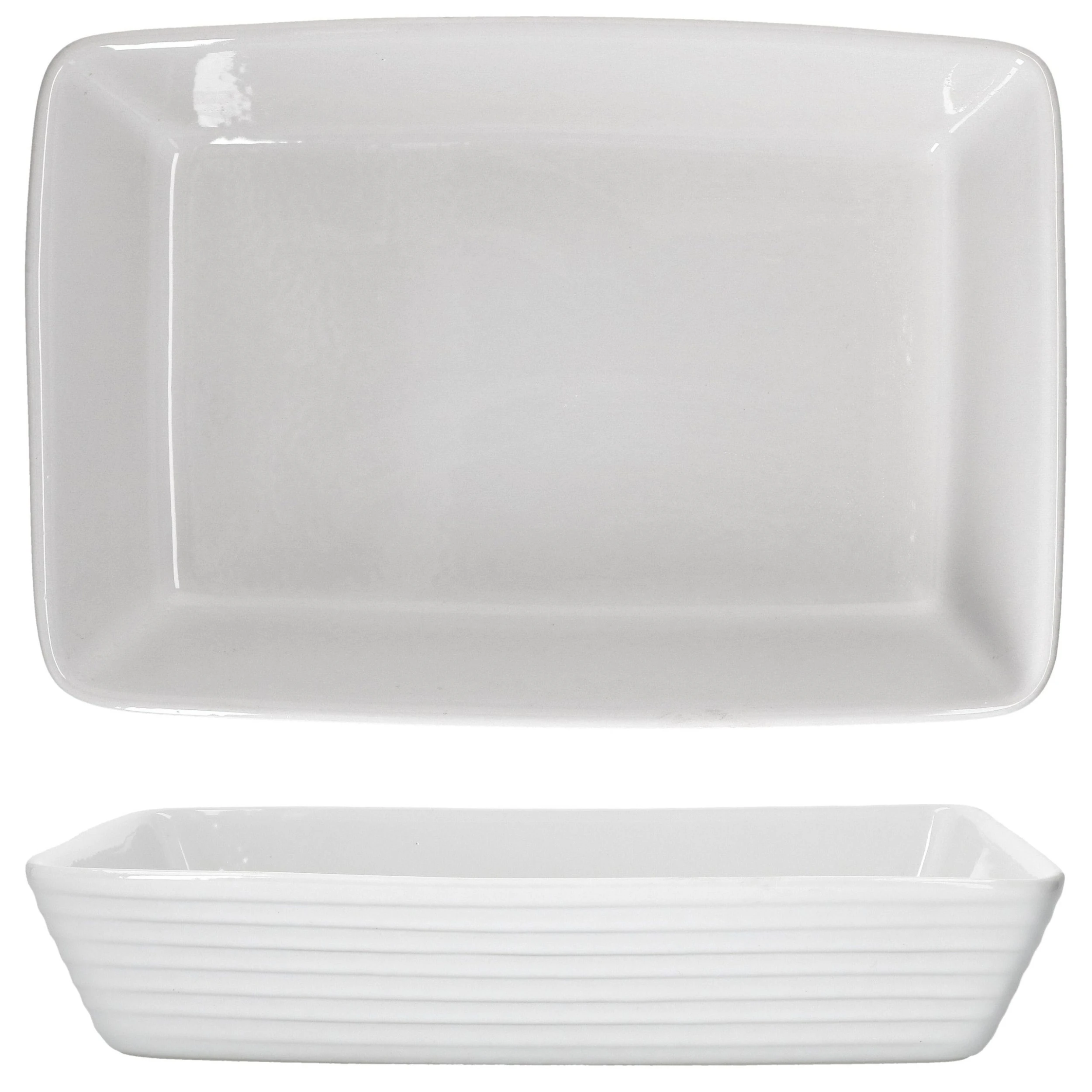 Null 2er Set Arte Regal Auflaufform Nr. 05 Weiß Rechteckig Ohne Henkel Klein Rillen - 03845