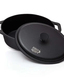 Null BBQ-Nerd© Bräter Mit Deckel (oval, 33x26 Cm) aus Gusseisen 6,4 L | Bratentopf Kochtopf Gusseisentopf Schmortopf | Cocotte Zum Langsamen Garen