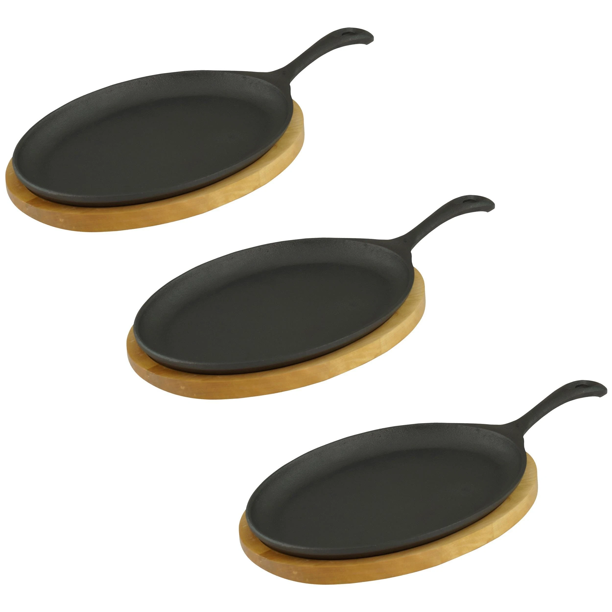 Gvk-eco Servierpfanne Mit Holzuntersetzer Oval 24 X17 X 2cm Gusseisen 4 Stück Im Set – Bild 2