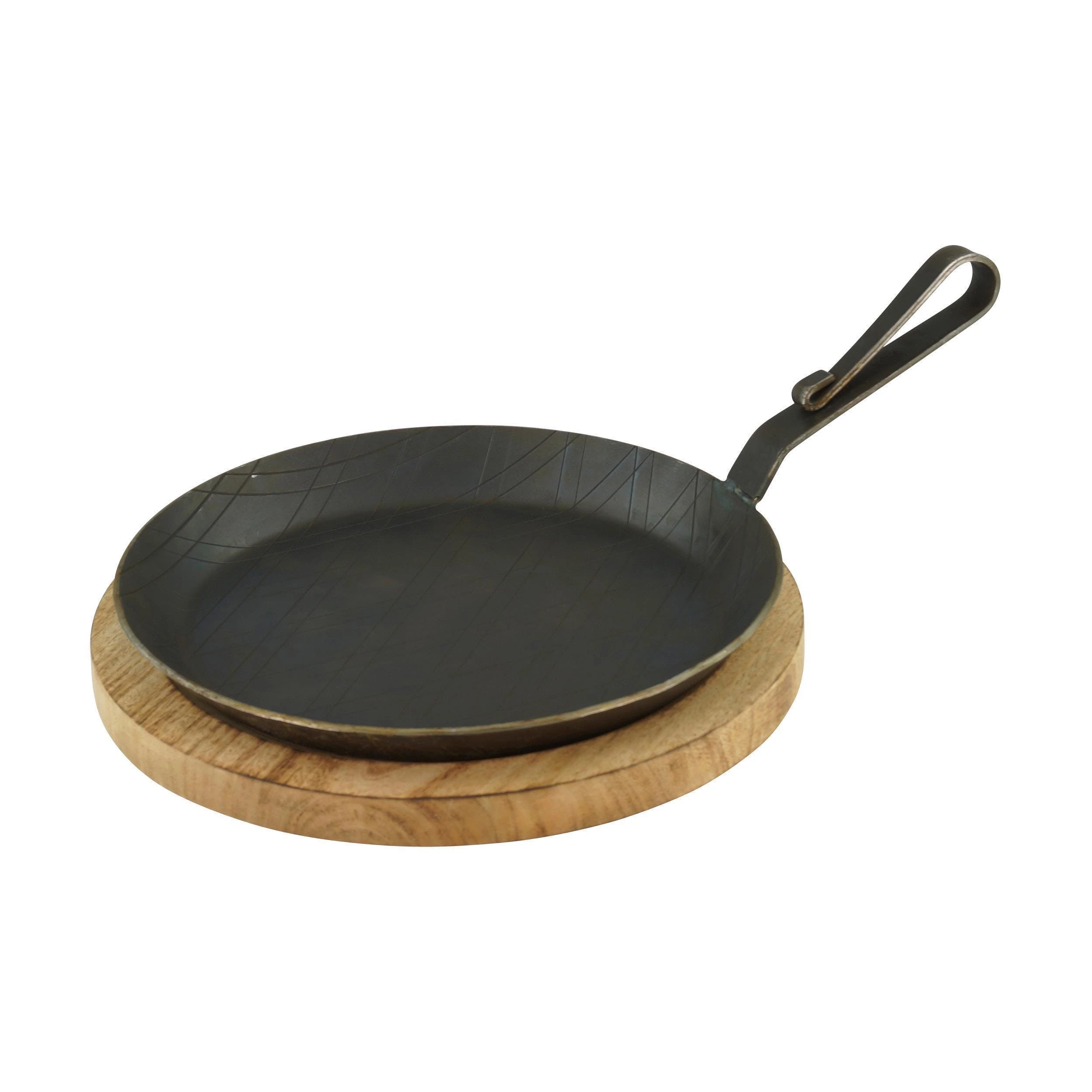 Gvk-eco Servierpfanne Aus Schmiedeeisen Gebogener Hakenstiel Ø 24 Cm 1 Stück Inklusive Brett