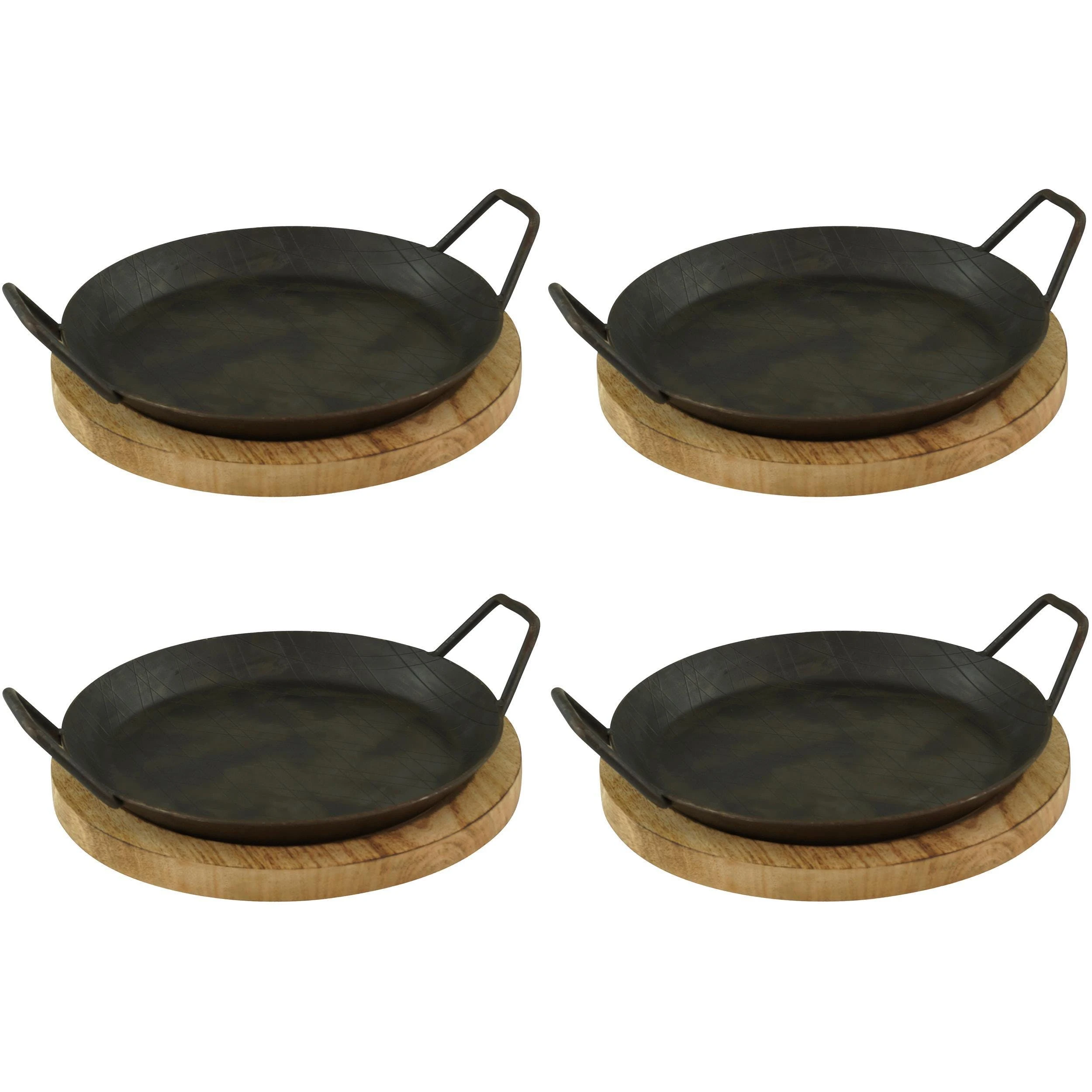 Gvk-eco 2 Stück Servierpfanne Aus Schmiedeeisen Mit Zwei Seitengriffen Und Brett ø 24cm – Bild 2