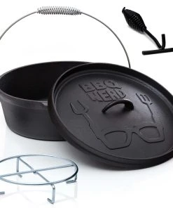 Null BBQ-Nerd© Dutch Oven "Starter" 5,5L Mit Ständer| Bereits Eingebrannt | Gusseisen Feuertopf, Bräter Mit Deckel Inkl. Deckelheber