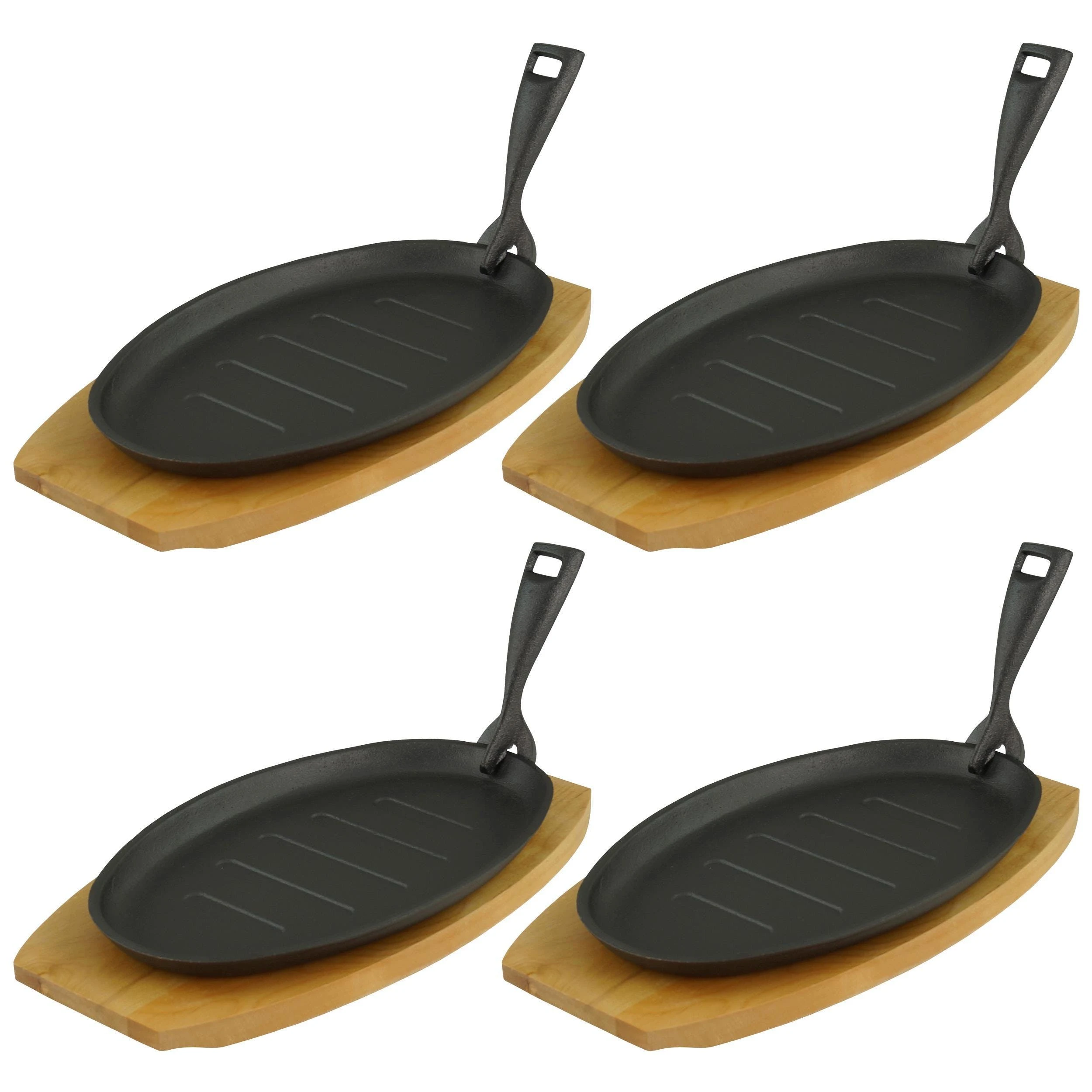 Gvk-eco Servierpfanne Mit Holzuntersetzer Oval 24 X17 X 2cm Gusseisen 4 Stück Im Set – Bild 4