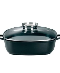 Null SSW Crispy Schmorbräter Mit Aroma-Glasdeckel, Antihaftbeschichtet, 4l, Schwarz