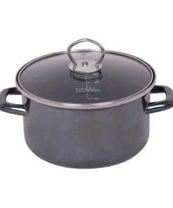 Null SSW Black Tiger Kochtopf Mit Deckel, Emailliert, Edelstahlgriffe, Ø 20 Cm, 3,6 L