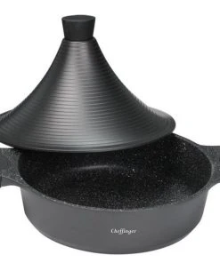 Null Aluguss Tajine Tagine Ø32cm Induktion Silikongriffe Gartopf Dampfgarer Bräter Schwarz
