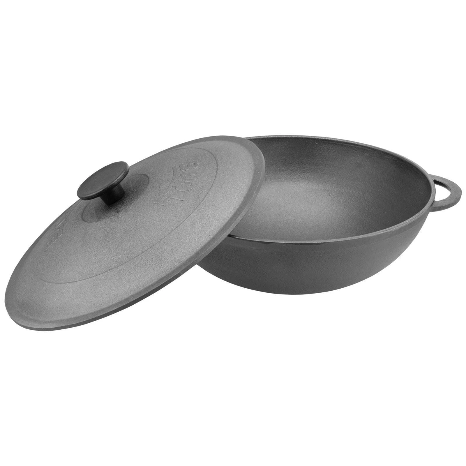 Null Wok Bratpfanne 26cm 3L Aus Gusseisen Mit Glasdeckel Und Kochlöffel – Bild 3