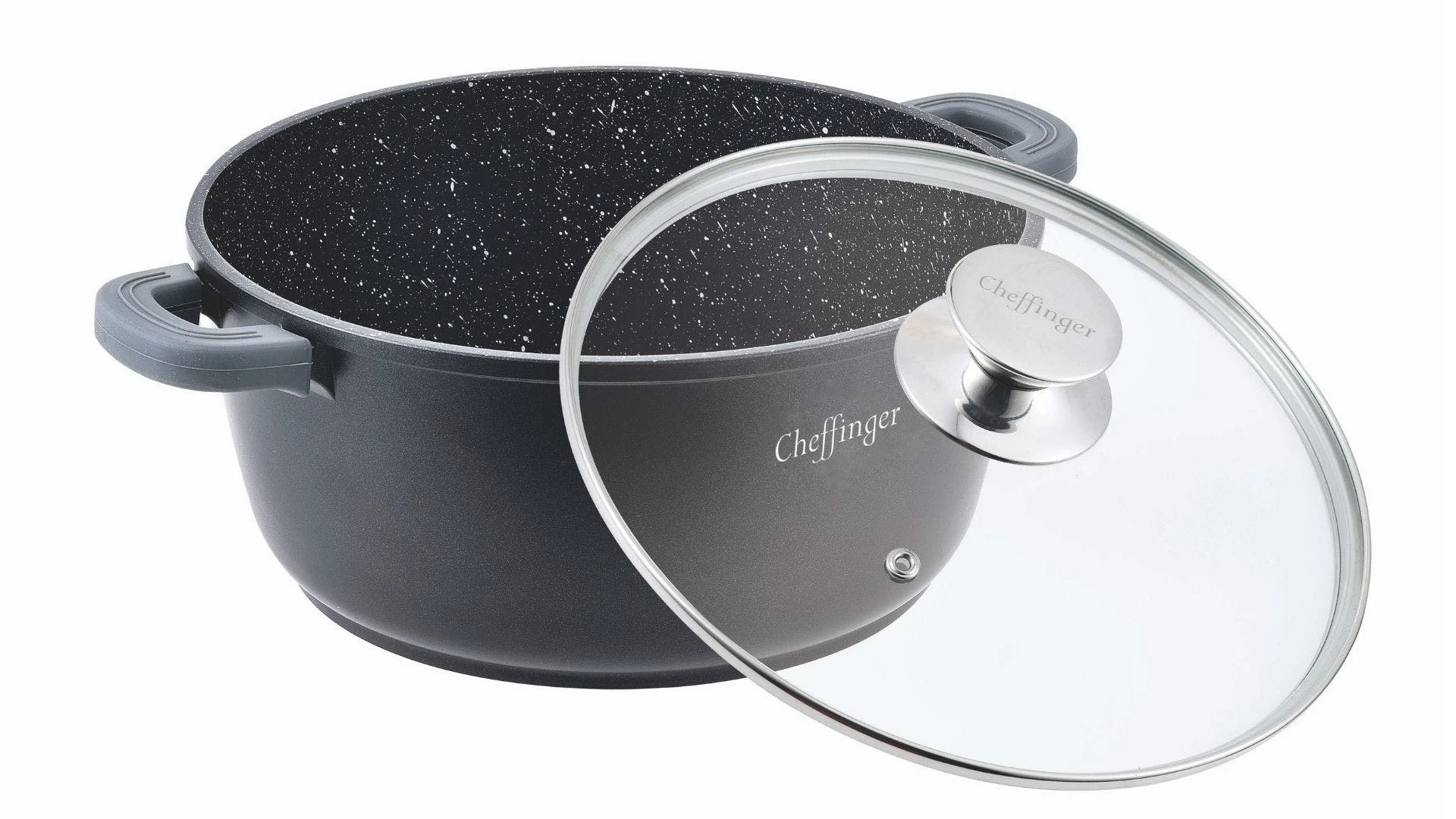 Null Kochtopf Aluguss Glasdeckel Ø28cm Induktion Marmorbeschichtung Suppentopf Pfanne Schwarz – Bild 6