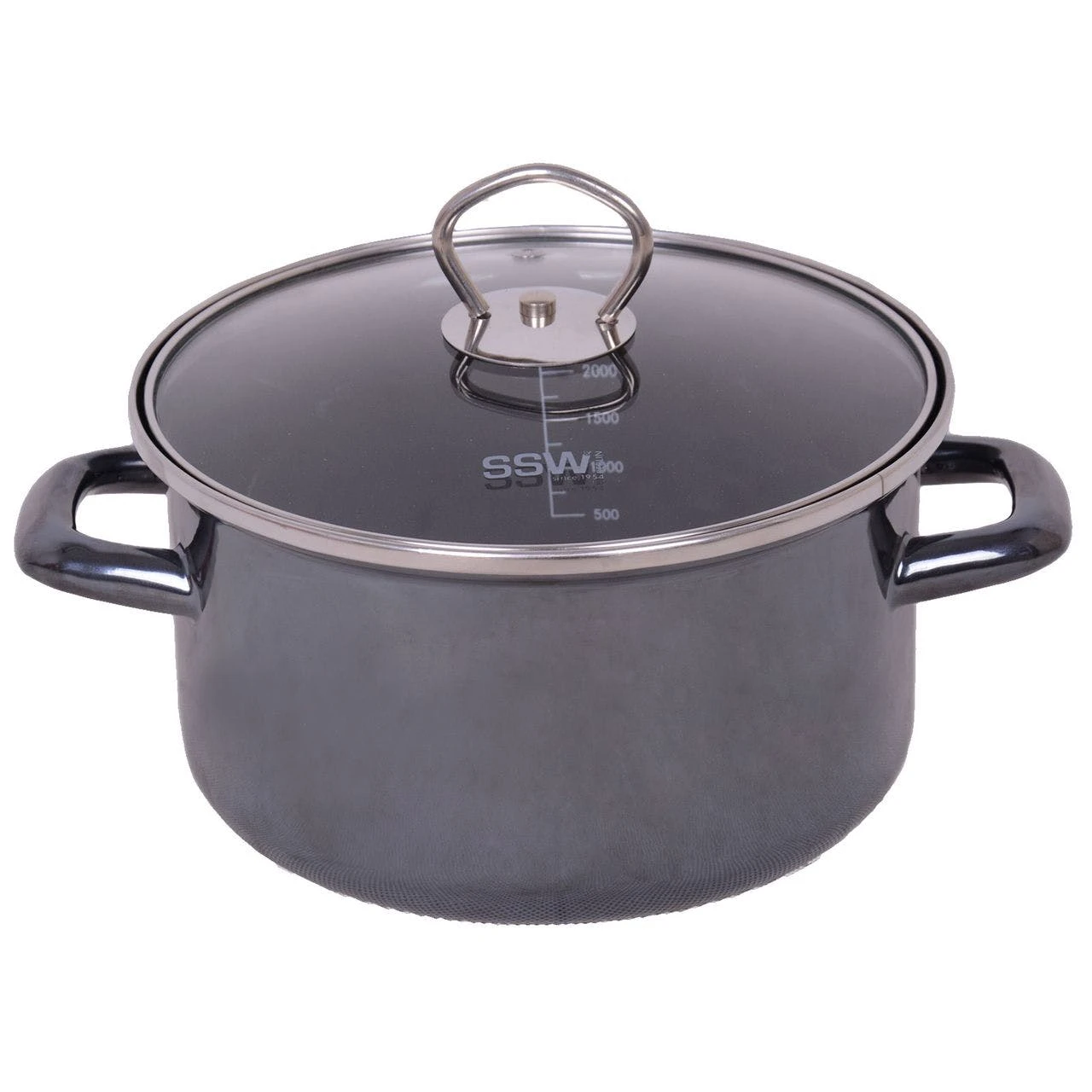 Null SSW Black Tiger Kochtopf Mit Deckel, Emailliert, Edelstahlgriffe, Ø 24 Cm, 6,1 L 3 Null SSW Black Tiger Kochtopf Mit Deckel, Emailliert, Edelstahlgriffe, Ø 24 Cm, 6,1 L