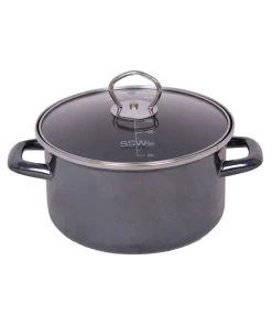 Null SSW Black Tiger Kochtopf Mit Deckel, Emailliert, Edelstahlgriffe, Ø 16 Cm, 1,9 L