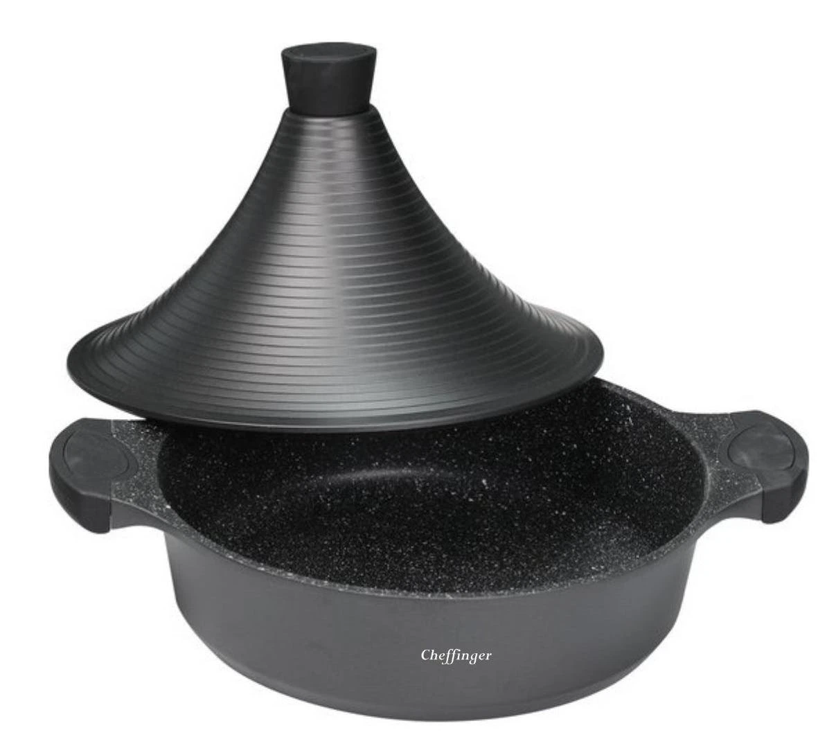 Null Aluguss Tajine Tagine Ø28cm Induktion Silikongriffe Gartopf Dampfgarer Bräter Schwarz